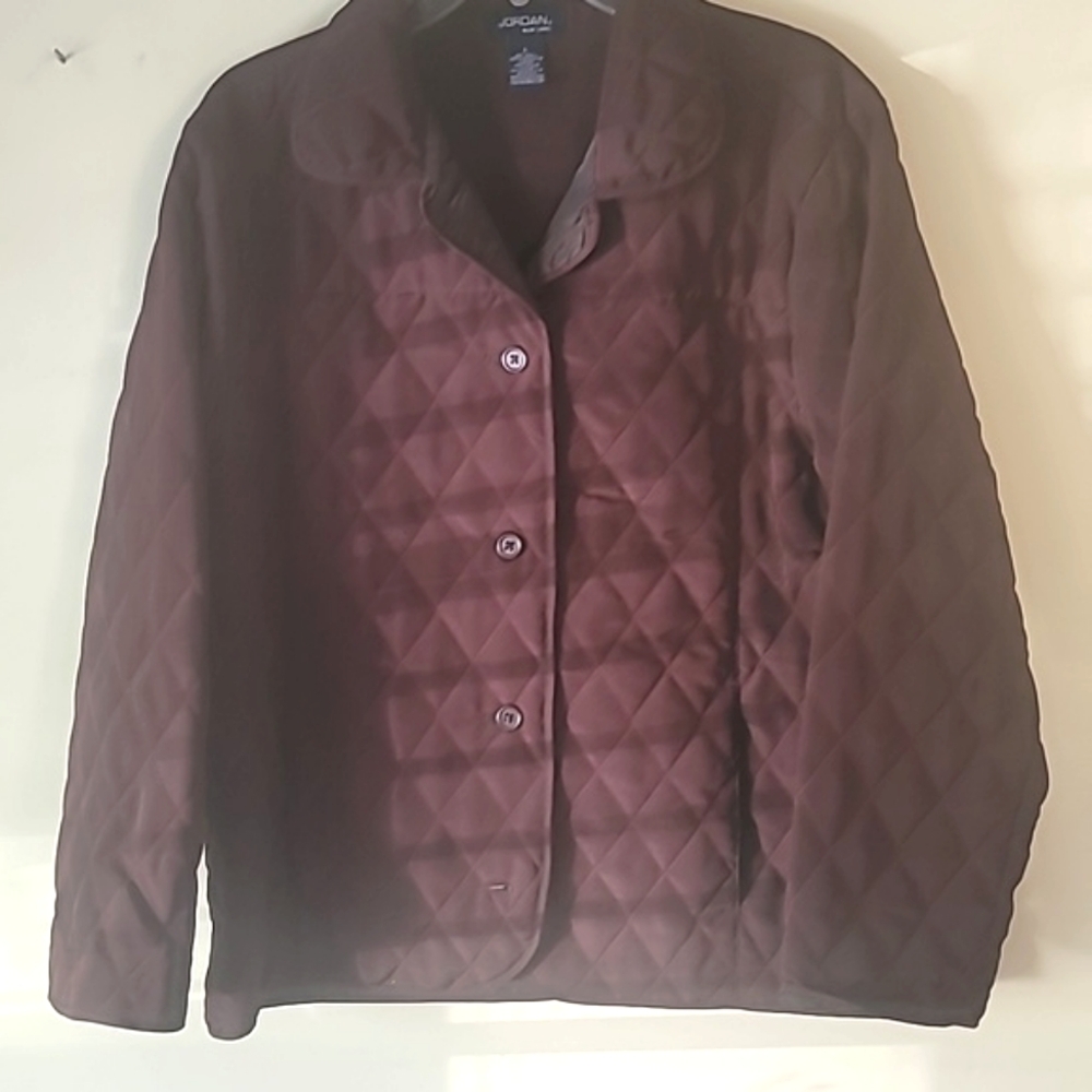 Quilted Jacket Blazer Maroon Cabin Core Side slits SZ L